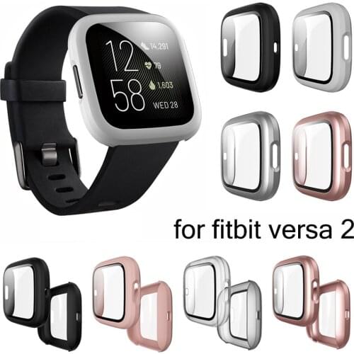 Full Cover Glass Case For Fitbit Versa 2 Hard PC Plated Screen Protector Rugged Protective Cover for Fit Bit Versa 2 Watch