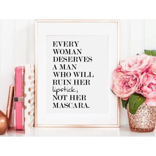 Makeup Quote Lipstick Wall Art Prints , Fashion Beauty Lipstick Canvas Painting Lady Dressing Room Make up Wall Art Decor