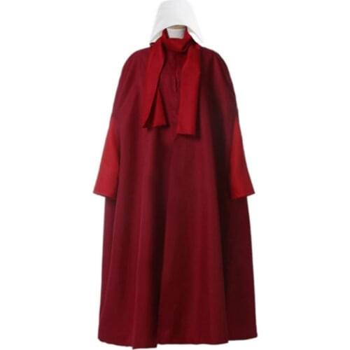 The Handmaids Tale Cosplay Costume Handmaid Offred Women Red Cloak Dress Scarf White Hat Set Halloween Party Props