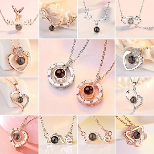 Rose Gold Silver Color 100 Languages I love you Projection Pendant Necklace Personality Love Story Movable Necklace Dropshipping