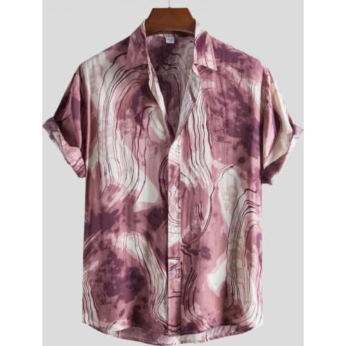 Casual Short Sleeve Men Shirt Turn-down CollarShrink Resistant Casual Tie Dye Print Loose Summer Shirt Beachwear for Daily Wear