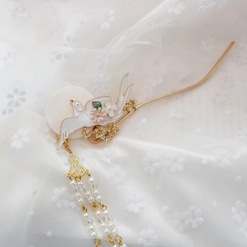 Chinese style vintage gold pearl tassel bird handmade hairpin hair sticks Hair accessories Headwear for kimono COSPLAY