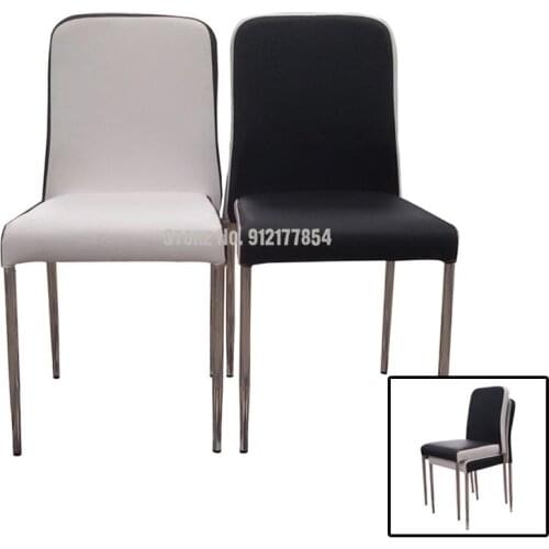 Stackable dining chair modern minimalist household stool black and white leather stainless steel chair hotel restaurant chair ba