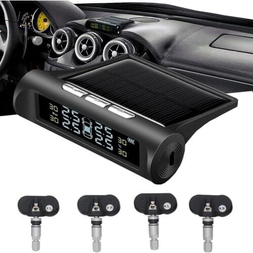 Smart Car TPMS Tire Pressure Alarm Monitor System Solar Power LCD Display 4 Built-in Sensor Tyre Pressure Temperature Warning