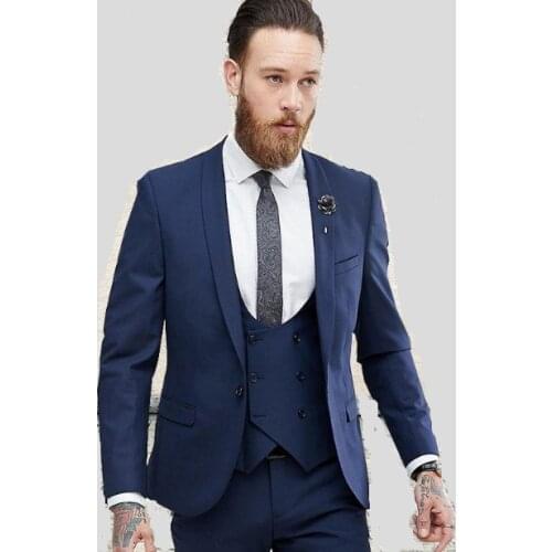 Brand New One Button Blue Groom Tuxedos Shawl Lapel Groomsmen Mens Wedding Prom Suits (Jacket+Pants+Vest+Tie) NO:238