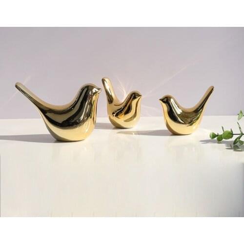 Modern Ceramic Bird Desktop Ornament Figurine Creative Golden Animal Sculpture Crafts Home Living Room Decoration Statues