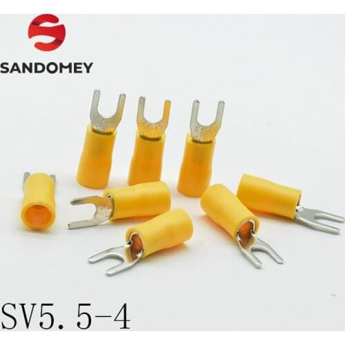 SV5.5-4 Yellow Furcate terminals Cable Wire Connector 100PCS/Pack insulated terminal block 12-10AWG SV5-4 SV