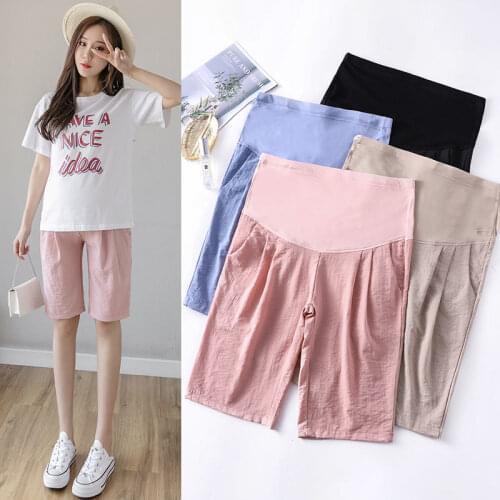 1/2 Length Thin Cotton Linen Maternity Pants Summer Fashion Shorts Clothes For Pregnant Women Casual Belly Pregnancy Trousers