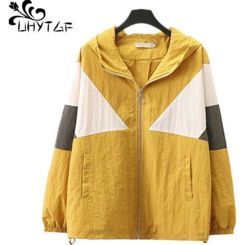 UHYTGF Woman Jacket Fashion Hooded Casual Autumn Coat Female Korean Loose Students 4XL Plus Size Outerwear Mujer Chaqueta 1232