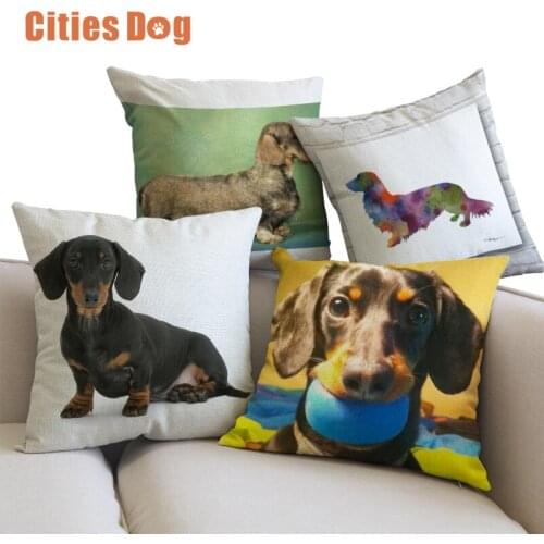 Decorative Cushion Pillows cojines coussin decoracion para el hogar linen animal Dachshund dog 45x45cm throw Car Pillow almofada