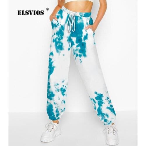 Tie-Dye Digital Printing Women Loose Casual Elastic Waist Trouser Lady Summer Street Sports Style Comfortable Fashion Harem Pant