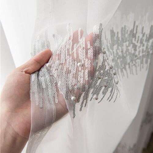 Luxury Bead Embroidery Grey Tulle Curtain For Living Room Window Treatments White Bead Sheer Curtains For Bedroom Kitchen Voile4