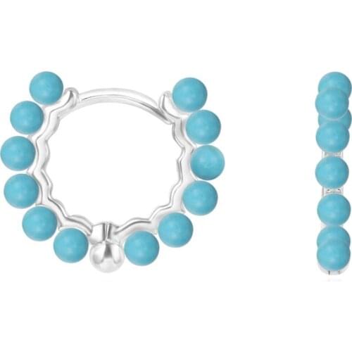 SLJELY Pure 925 Sterling Silver Valentine Hoop Earrings with Turchese Beads Stones Luxury Fine Women L'AVIATEUR Jewelry Gift