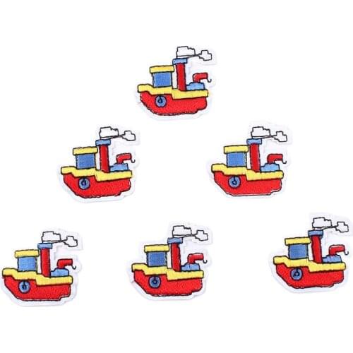 10pcs/lot Cartoon Boat Patches Embroidery Iron On Cute Ship Sticker for Kids Garments Sew On vessel Motif Badge Jeans appliques
