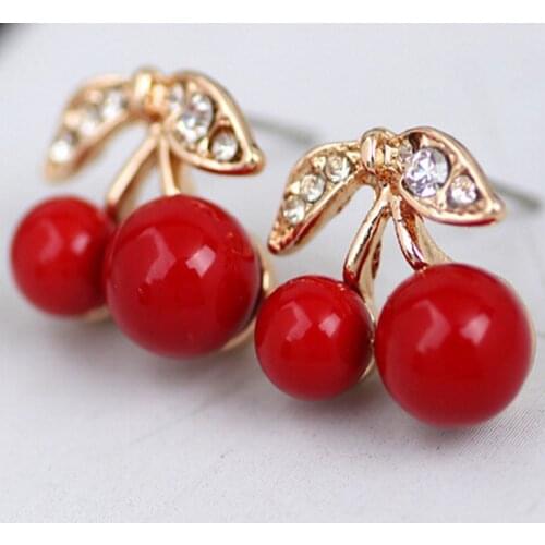 2021 Cherry Earrings Sweet Earings For Women Girl Lovely Femme Brinco Wholesale Jewelry Party Wedding Gift Metal Brincos Earring