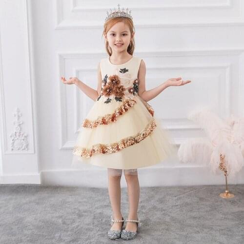 2021 Summer Baby Clothes Ball Gown Flower Dress Girl Kids Dresses For Girls Children Evening Party Dress Elegant Princess Dress