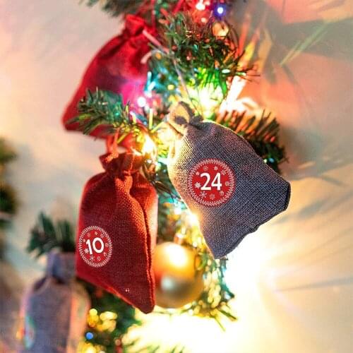 24Pcs Advent Christmas Calendar Filling Candy Bag Stickers Clips Drawstring Rope Personalized Gift Bags Wedding Gifts 2