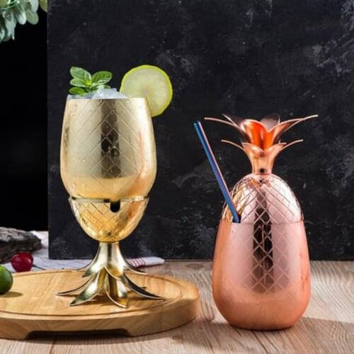 3 Colors 500ml Creative Pineapple Cups Tumbler Wineglass Stainless Steel Cocktail Drinking Wine bowls Mugs Bar Tools
