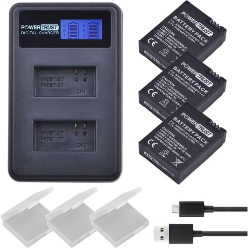 3Pcs 1600mAh AHDBT-301 AHDBT301 AHDBT 301 Li-ion Camera Battery for GoPro Hero3 + LCD USB Dual Charger for Gopro Hero 3/3