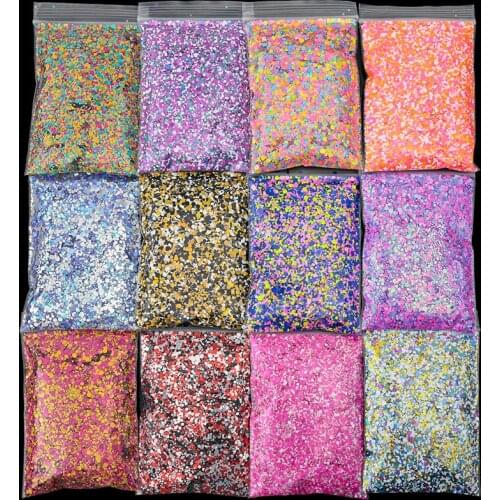 50G/bag Nail Sequins 12 Colors Round Nail - size Mixed. 3 Acrylic & Gel Nail Glitters Sequins for Nails Round Paillette Chunky
