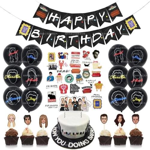 68Pcs/lot Birthday Party Decor Friends Themed Balloons Happy Birthday Banner Cake Toppers for Birthday Party Latex Balloons