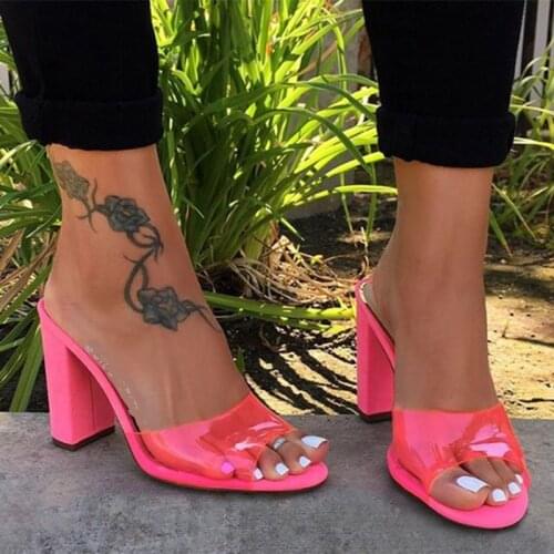 Candy colors slippers women summer new arrival style sandals fashion transparent chunky high heels womens shoes size 42