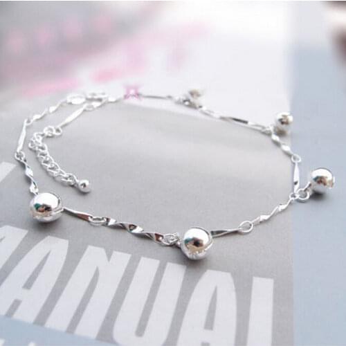 20cm+2.5cm Charm Silver Color Chain Bell Anklets for Women Ankle Bracelet Chain Crystal Foot Jewelry