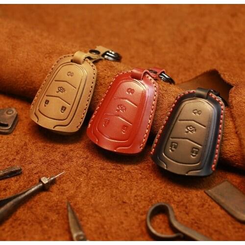 Handmade Genuine Leather Car Key Case Cover For Cadillac ESV Escalade CTS XTS SRX ATS 2015 2016 2017 2018 CT5 XT5 XT6