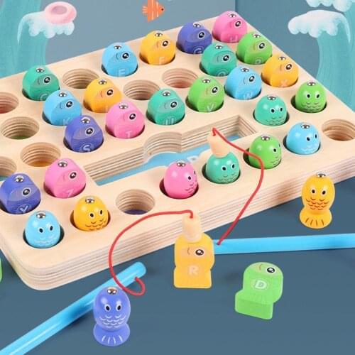 Kids Wooden Magnetic Number Letter Fishing Game Interactive Toddler Early Education Cognition Toy Set