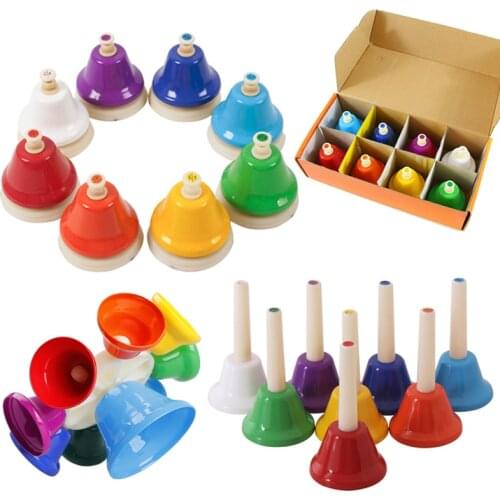 8-Note Hand Bell Children Music Toy Rainbow Percussion Instrument Set 8-Tone Bell Rotating Rattle Beginner Educational Toy Gift