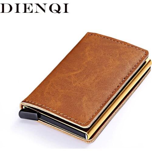 DIENQI Rfid Blocking Leather Credit Card Holder Men Security Smart Wallet Metal Slim Anti Bank Cardholder Case Bag Passes israel