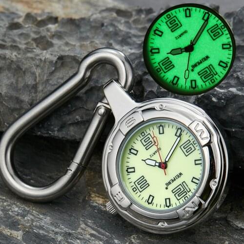 Luxury Silver Clip-On Carabiner Pocket Watch Men Women Fashion Luminous Dials Outdoor Sport Climbing Watches reloj de bolsillo
