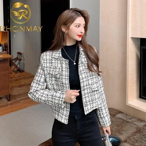 Short Lapel Small Fragrant Wind Jacket Women French Ladies Short Plaid Jacket 2021 Retro High Quality Ladies Jacket Casual Top