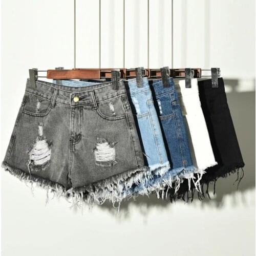 Summer Casual Summer Ripped Denim Women Shorts High Waist Fur-lined Leg-openings Plus Sizes Sexy Short Jeans Streetwear S-6XL