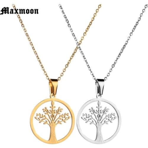 Maxmoon HOT Item Silver Color totem religion Fashion Silver Color Gold Color Tree Of Life Pendant Necklace 18inch collares hot