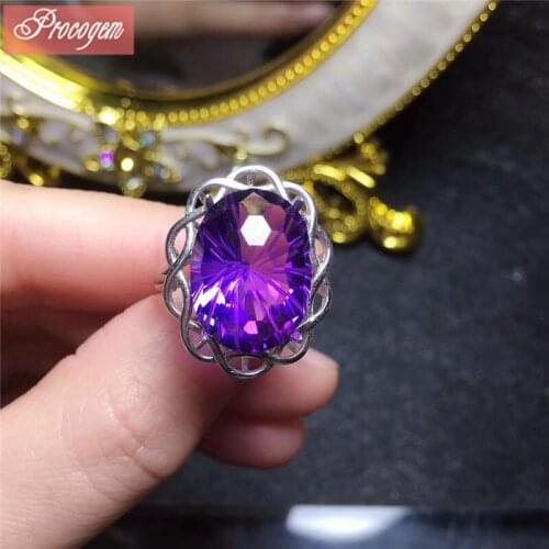 Cuted Amethyst Rings for Women 12x16mm Party fine Jewelry Gift for girl 925 Sterling Silver Manufacturer 18K Gold Plated #165