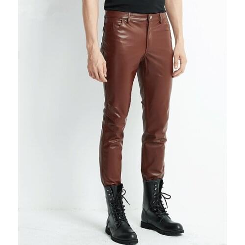 Genuine Leather Pants Men Real Cow Skin Cowhide Korean Skinny Tight Motorcycle Biker Male Trousers Spring Autumn Pencil Pants
