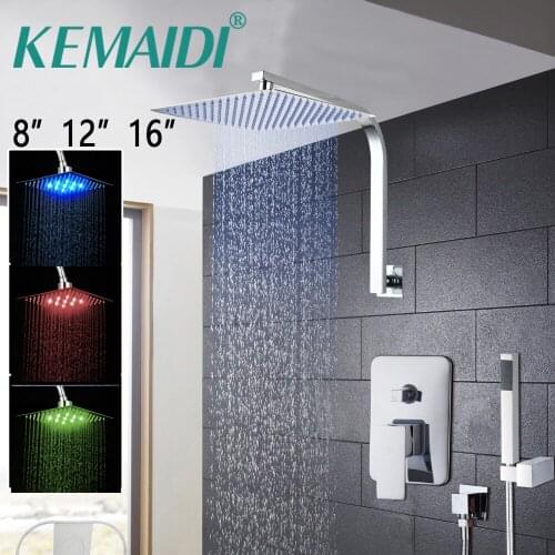 KEMAIDI 8"12"16" Bathroom LED Bathtub Shower Head Rainfall Shower Set Wall Mounted Swivel Mixer Taps Shower Faucets Ultra-thin