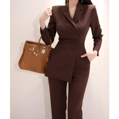 New Womens Business Work Suits Double Breasted Blazer Top Bodysuit Office Ladies Formal Work Pant Suits Slim Fit One Piece Suit