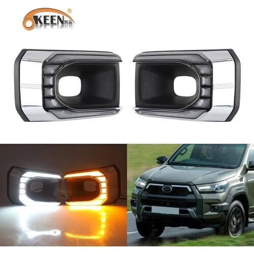 OKEEN 2pcs Car LED Daytime Running Light for Toyota Hilux Rocco 2020 2021 2022 Day Light White Turn Signal Light Yellow Fog Lamp