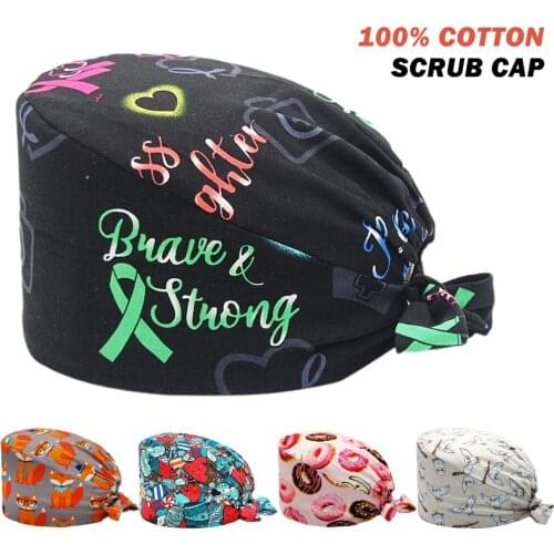 Clearance Scrubs Caps 100% Cotton Love Print Adjustable Nursing Hat Lab Beauty Salon Pet Shop Working Accessories Scrub Cap Lady