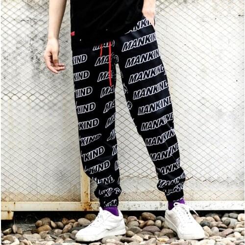 Black personality Letter print loose harem pants mens Hip hop trousers pantalones hombre cargo feet pants for men pantalon homme