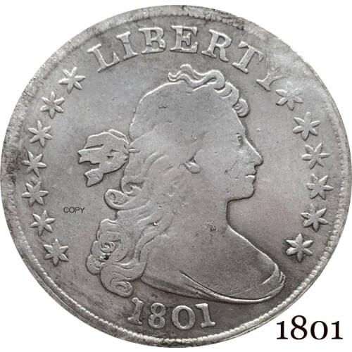 United States Of America Coin 1801 Liberty Draped Bust One Dollar Heraldic Eagle Cupronickel Silver Plated Copy Coins