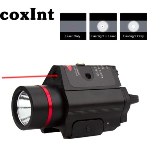 CoxInt Tactical LED Flashlight and Red Laser Sight Combo White Light 2 in1 for weaver picatinny 20mm rail for Hunting