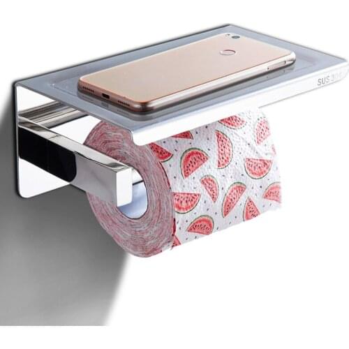 304 Stainless Steel Toilet Paper with Shelf Wall Mounted Toilet Tissue Mobile Phone Roll Holder Bathroom Accessories Waterproof