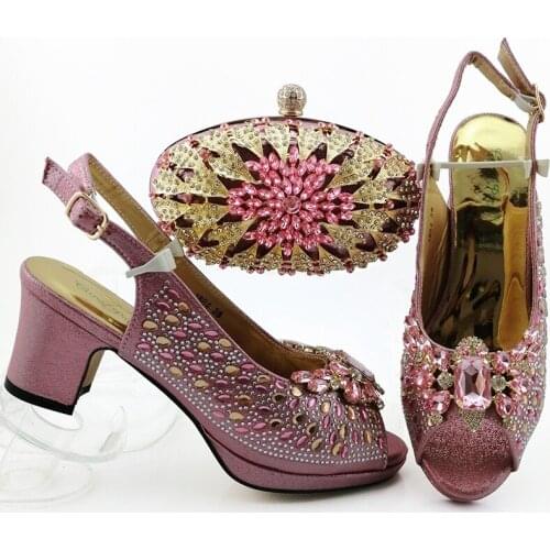 High Quality African Woman shoes And bag Set For Party Nigerian Ladies Wedding Shoes and Bag Set Silver Color