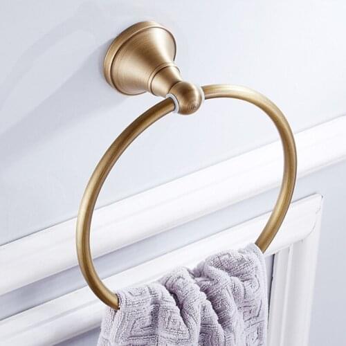1Pc Wall-mounted Antique Brass Bathroom Towel Ring Hanging Washcloth Round Rack Home Supplies