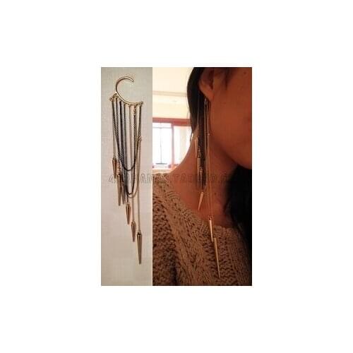 12pcs/lot Wholesale Free Shipping Punk Rivet spike long Tassels hook earrings Ear Clip Ear Cuff