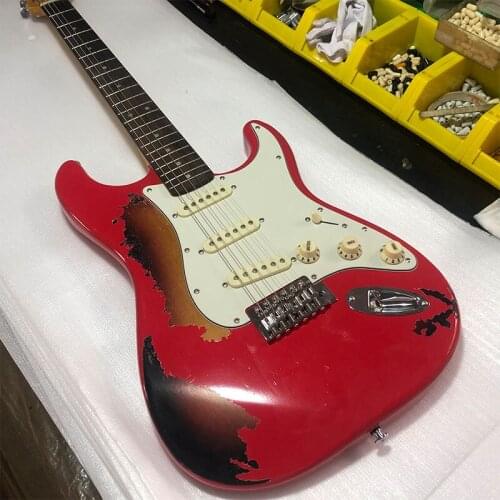 2020 new factory custom hand-carved electric guitar vintage old two-color electric guitar pictures, free delivery