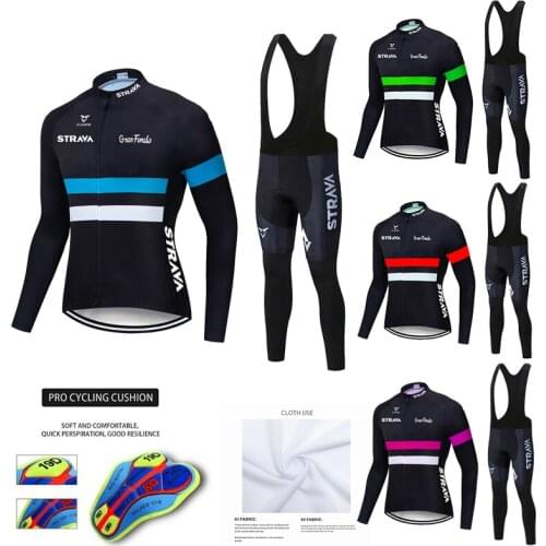 2020 Pro STRAVA Cycling Jersey Set Long Sleeve Breathable MTB Bike Clothes Wear Bicycle Cycling Clothing Ropa Maillot Ciclismo
